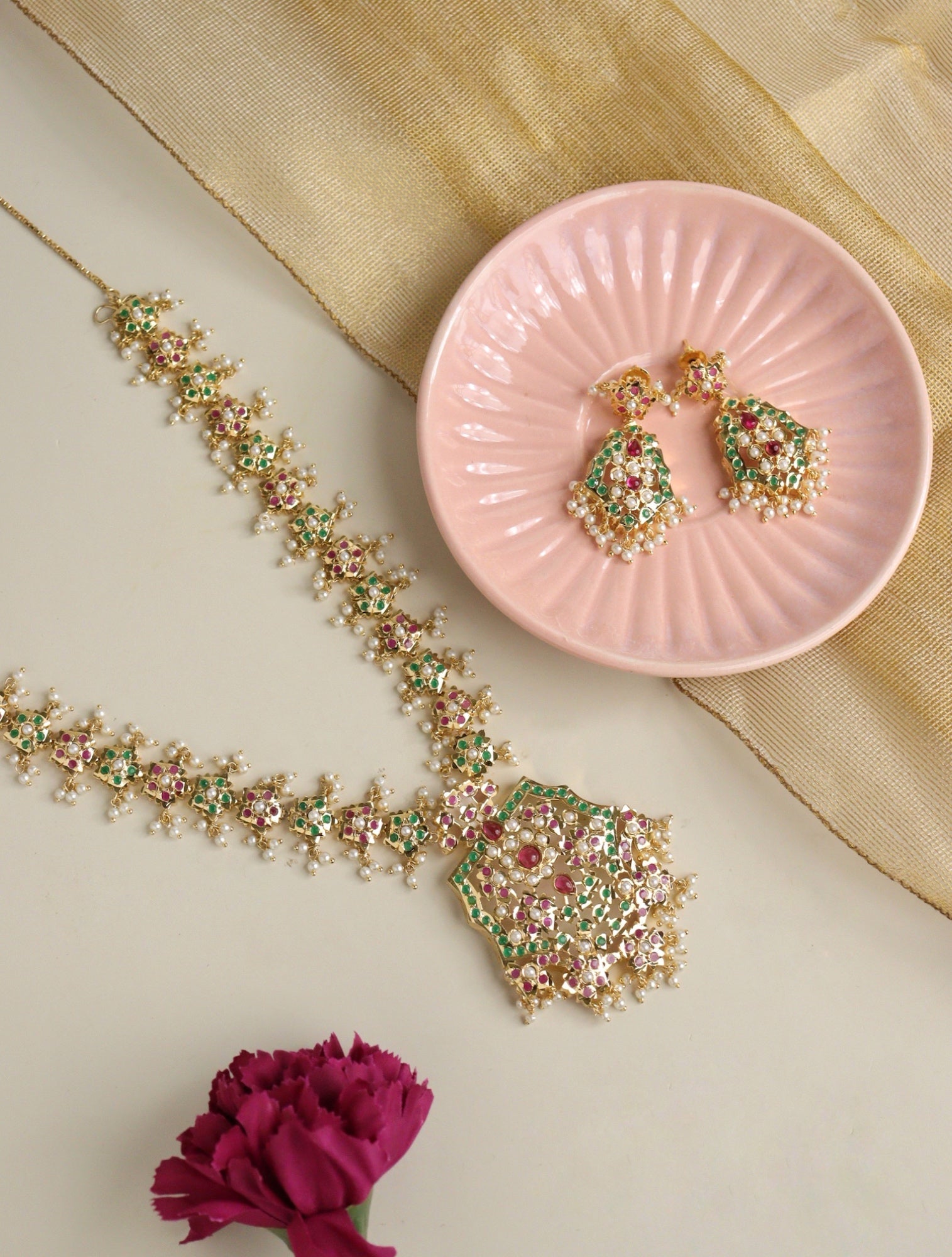  Bridal Jadau Multicoloured Stones and Pearls Embellished Long Necklace