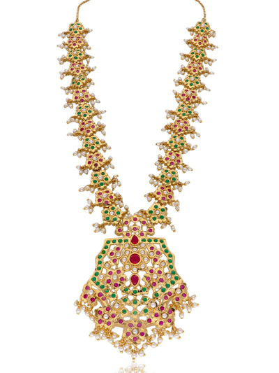 Bridal Jadau Multicoloured Stones and Pearls Embellished Long Necklace 