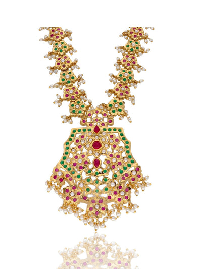 Bridal Jadau Multicoloured Stones and Pearls Embellished Long Necklace 