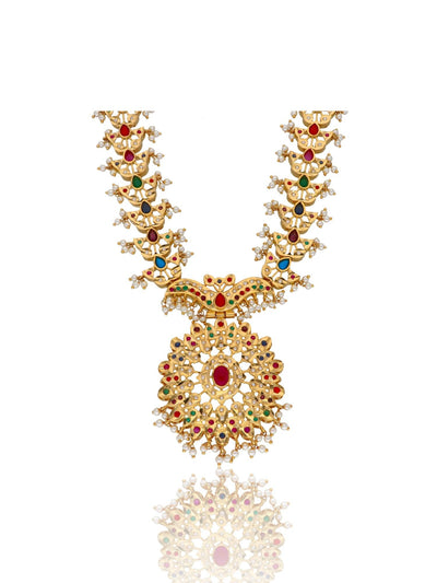 Bridal Navratan Stones and Pearls Jadau Necklace Set 