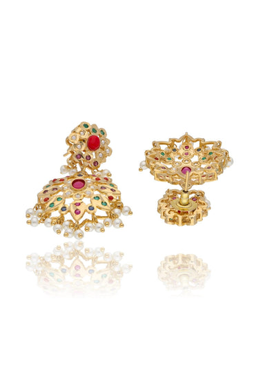 Bridal Navratan Stones and Pearls Jadau Necklace Set 