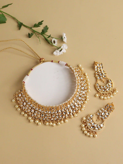  Bridal Kundan and Pearls High Neck Collar Choker Set