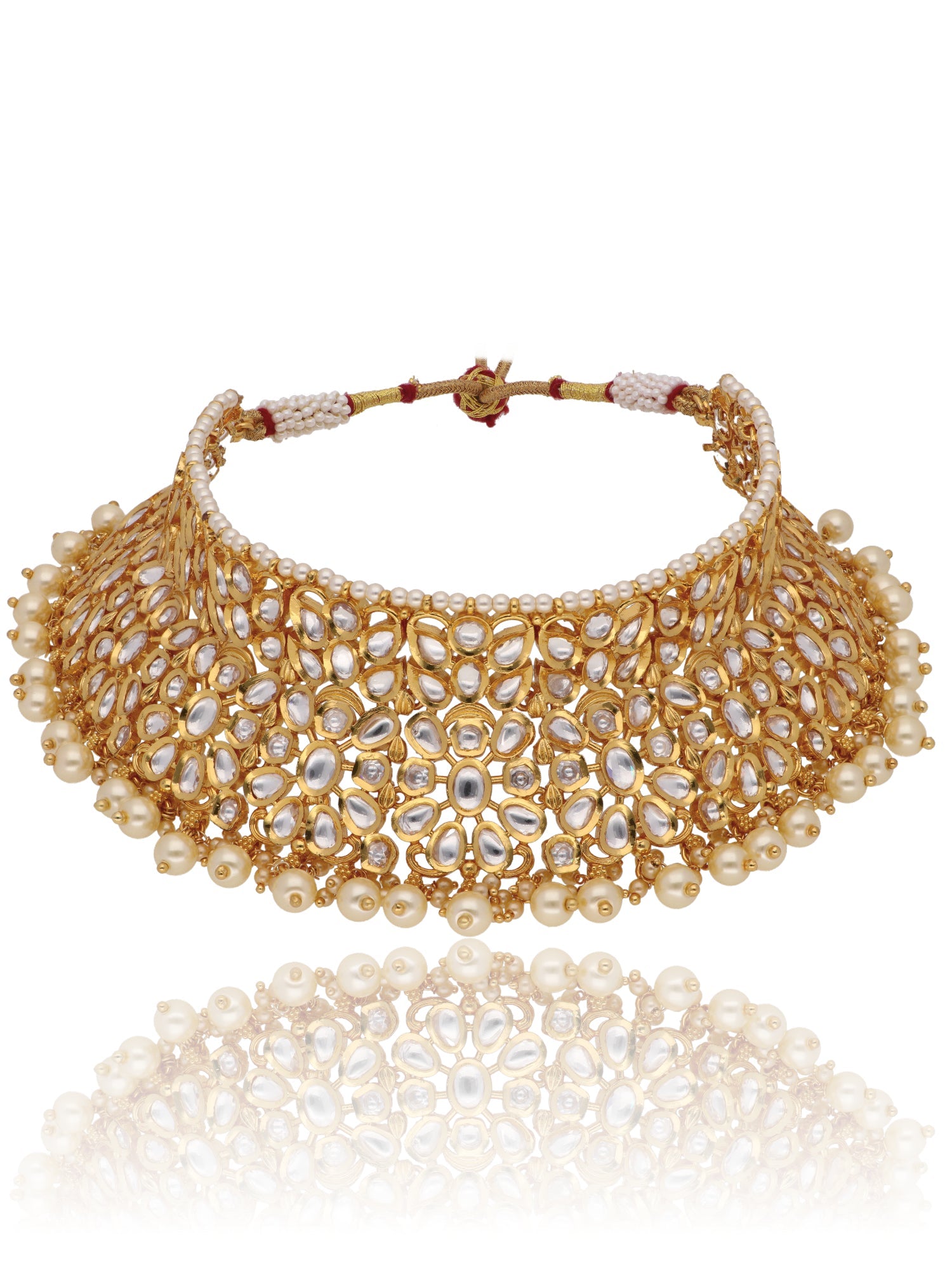 Bridal Kundan and Pearls High Neck Collar Choker Set 