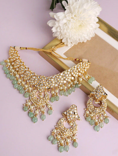  Bridal Jade Green and Kundan Choker Set