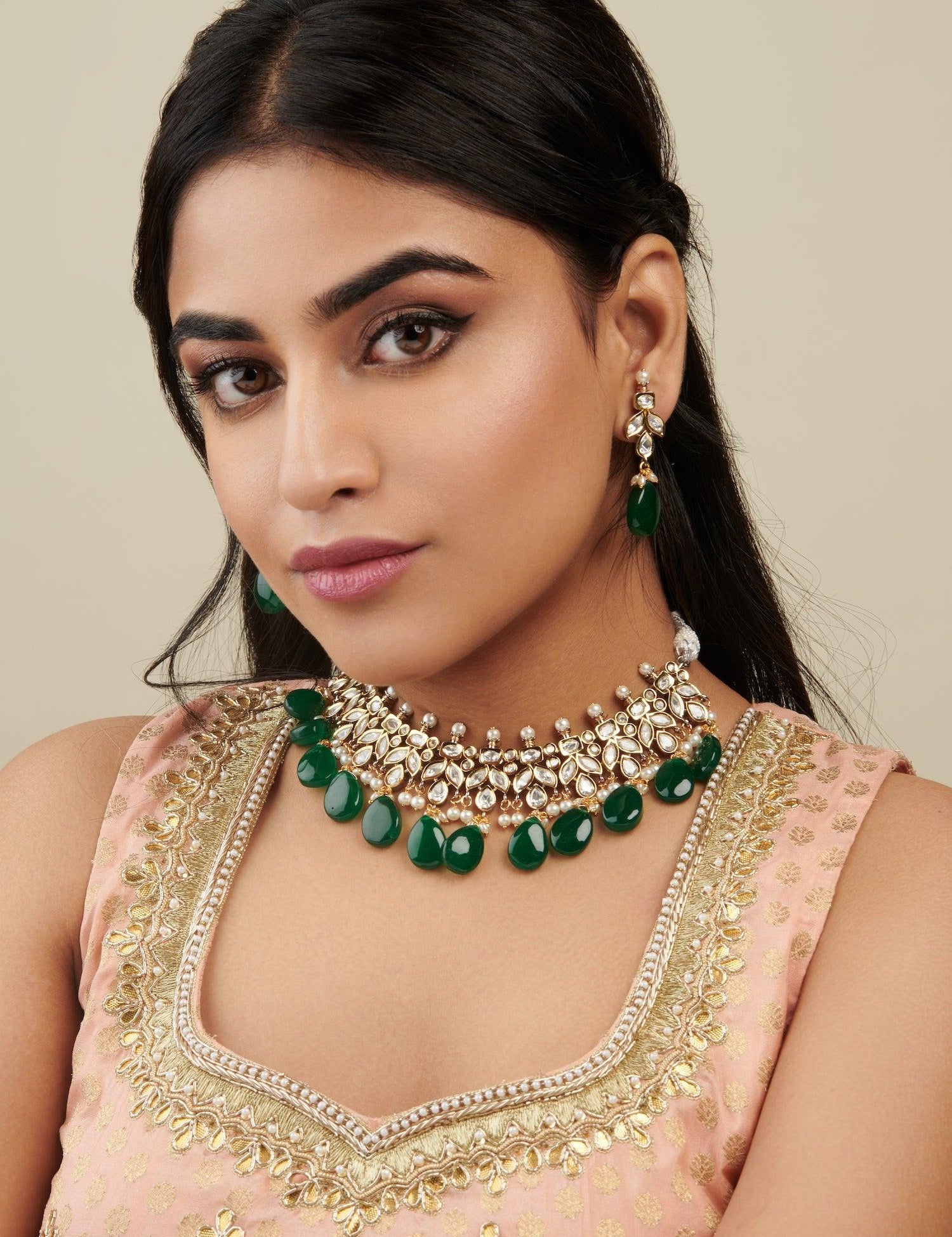 Kundan Green Drops Necklace