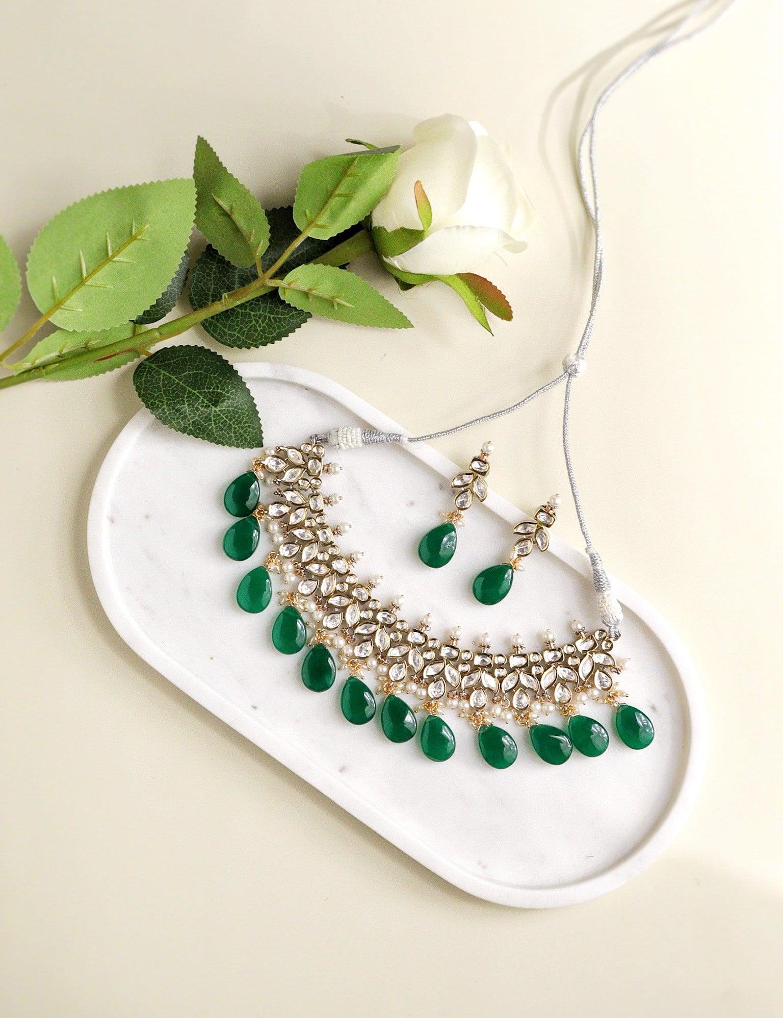 Kundan Green Drops Necklace