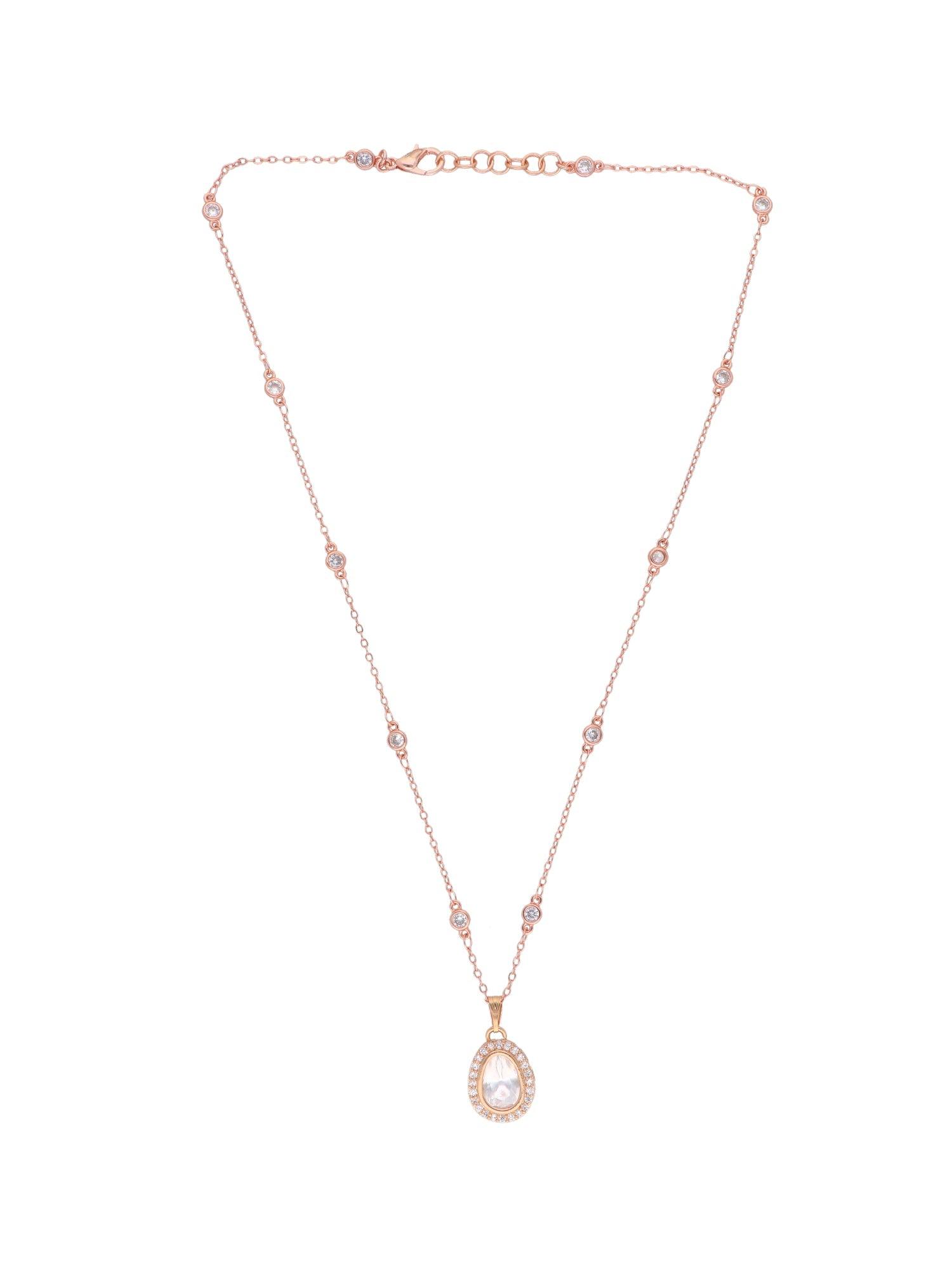 The Zoya Kundan Solitaire Two Tone Gold and Rose Gold Necklace Set 