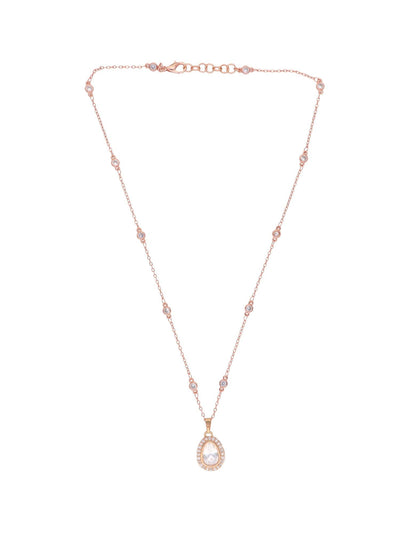 The Zoya Kundan Solitaire Two Tone Gold and Rose Gold Necklace Set 