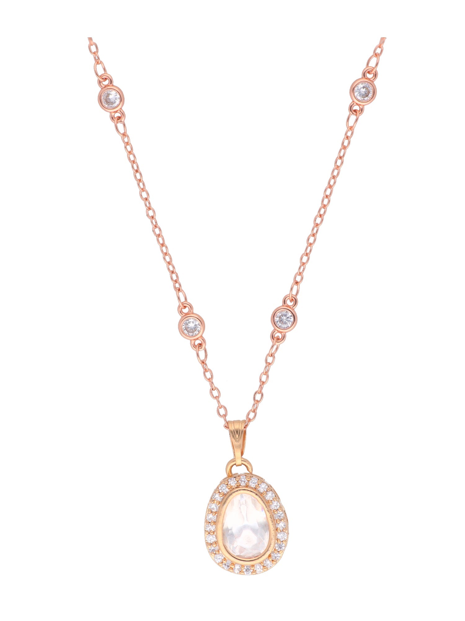 The Zoya Kundan Solitaire Two Tone Gold and Rose Gold Necklace Set 