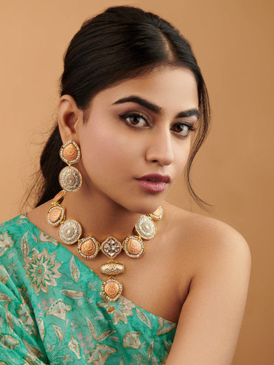  The Zoya Coral and Blue Meenakari Necklace Set