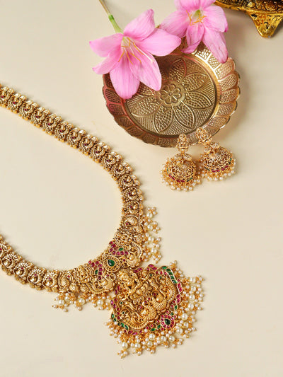  22K Gold Plated Goddess Laxmi Temple Necklace Set