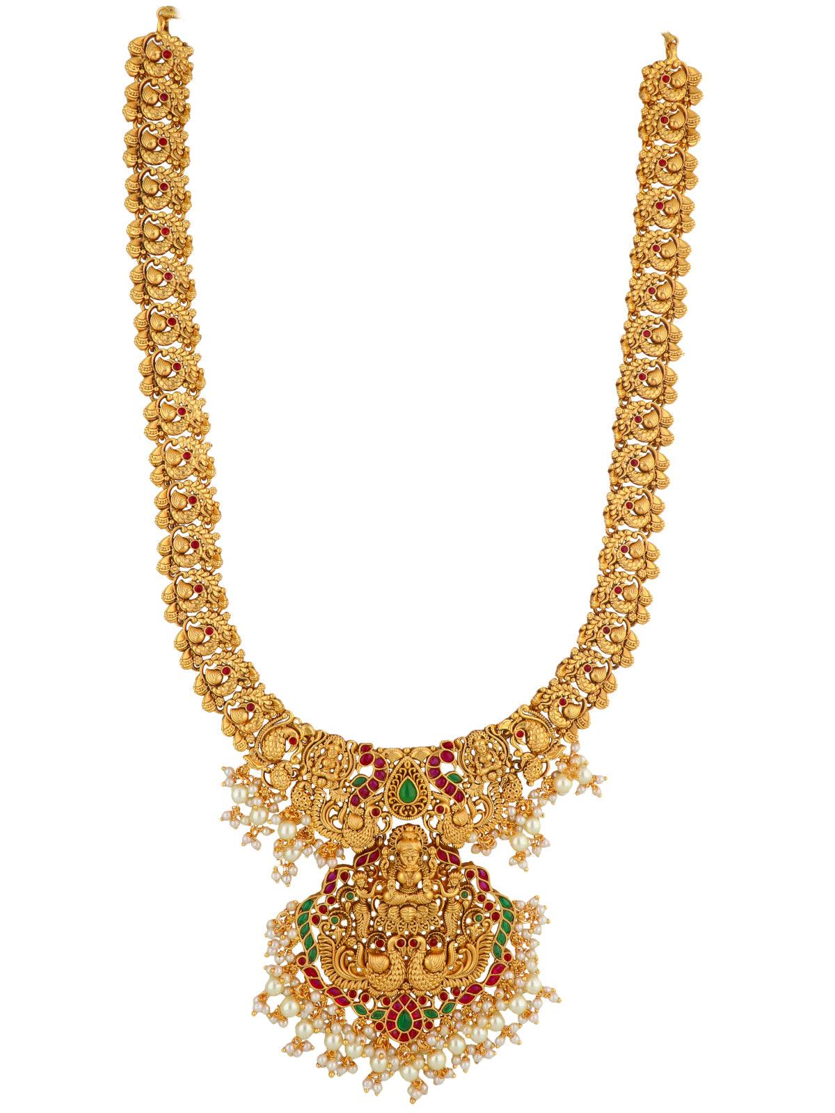 22K Gold Plated Goddess Laxmi Temple Necklace Set 