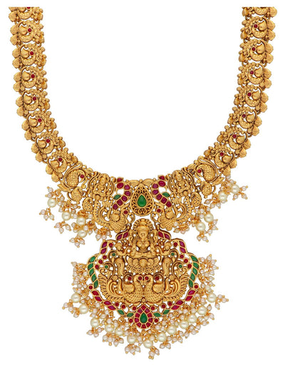 22K Gold Plated Goddess Laxmi Temple Necklace Set 