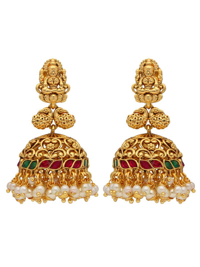 22K Gold Plated Goddess Laxmi Temple Necklace Set 