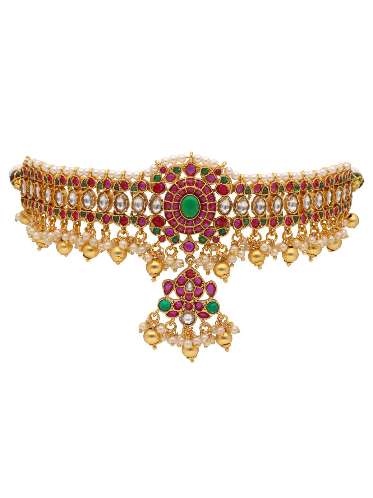 22K Gold Plated Ruby Studded Choker Set 