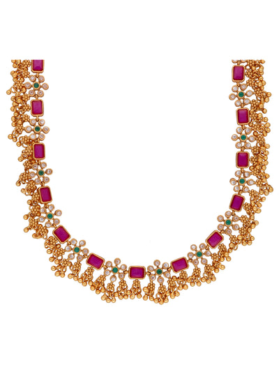 22K Gold Plated Ruby Studded Ghunghroo Necklace Set 