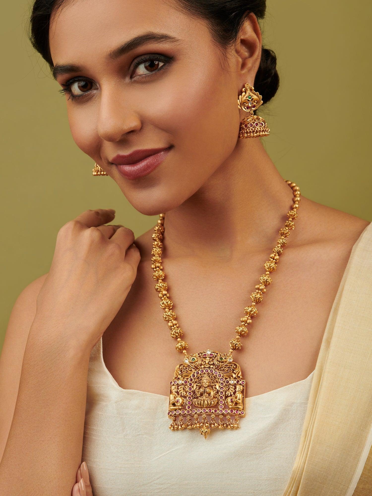  22K Gold Plated Intricate Laxmi Goddess Necklace Set