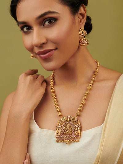  22K Gold Plated Intricate Laxmi Goddess Necklace Set