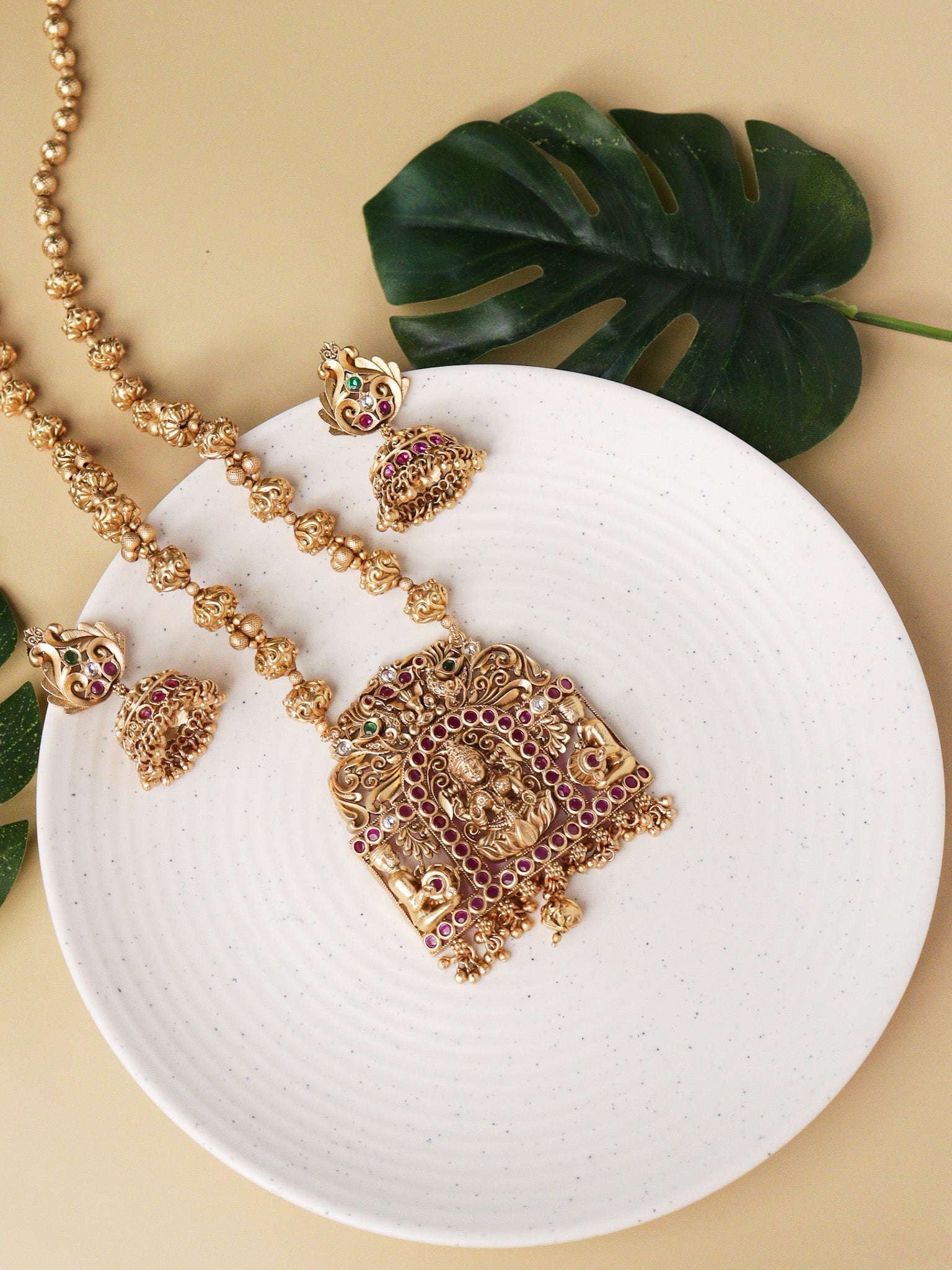  22K Gold Plated Intricate Laxmi Goddess Necklace Set