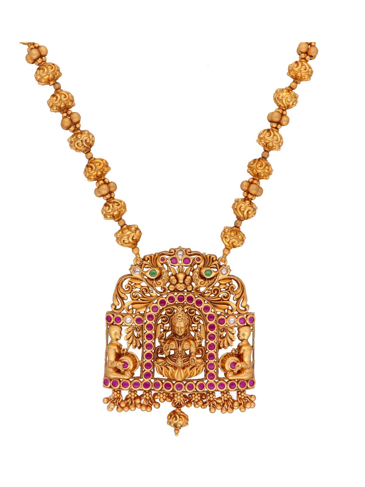 22K Gold Plated Intricate Laxmi Goddess Necklace Set 
