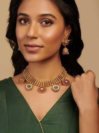 22K Gold Plated Flora Kundan Necklace Set 