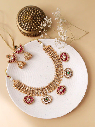 22K Gold Plated Flora Kundan Necklace Set 