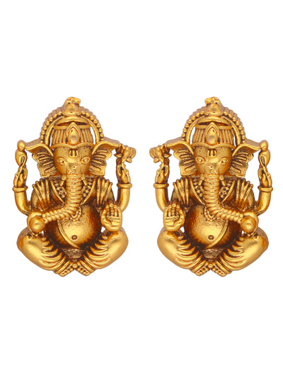 22K Gold Plated Ganesha Centered Pendant Set With Earrings 