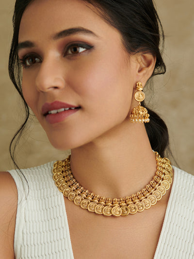 22K Gold Plated Divine Lakshmi Kasulaperu Necklace Set 
