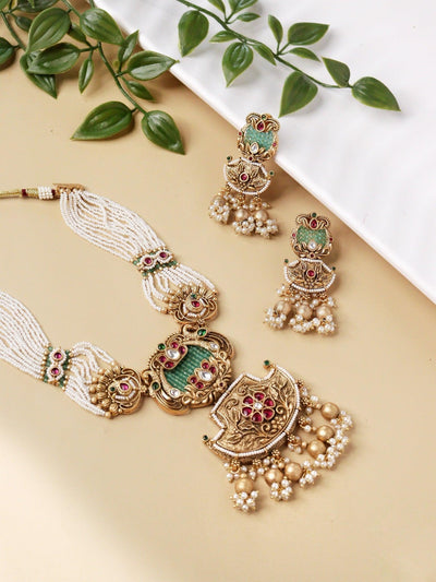 Golden Serenity Temple Pearl Necklace Set 