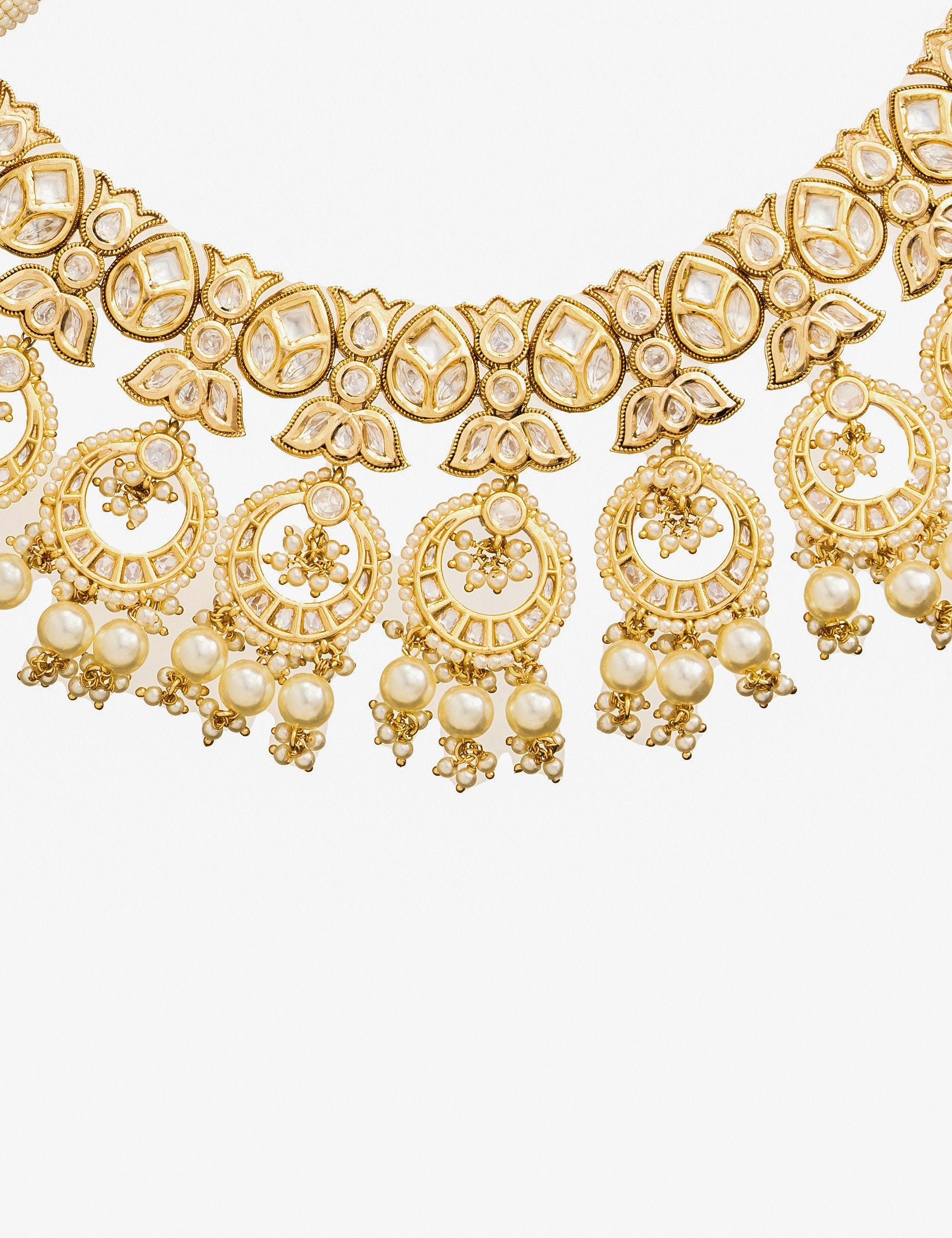 Gold Plated Kundan & Pearl Studded Beaded Bridal Choker Jewellery