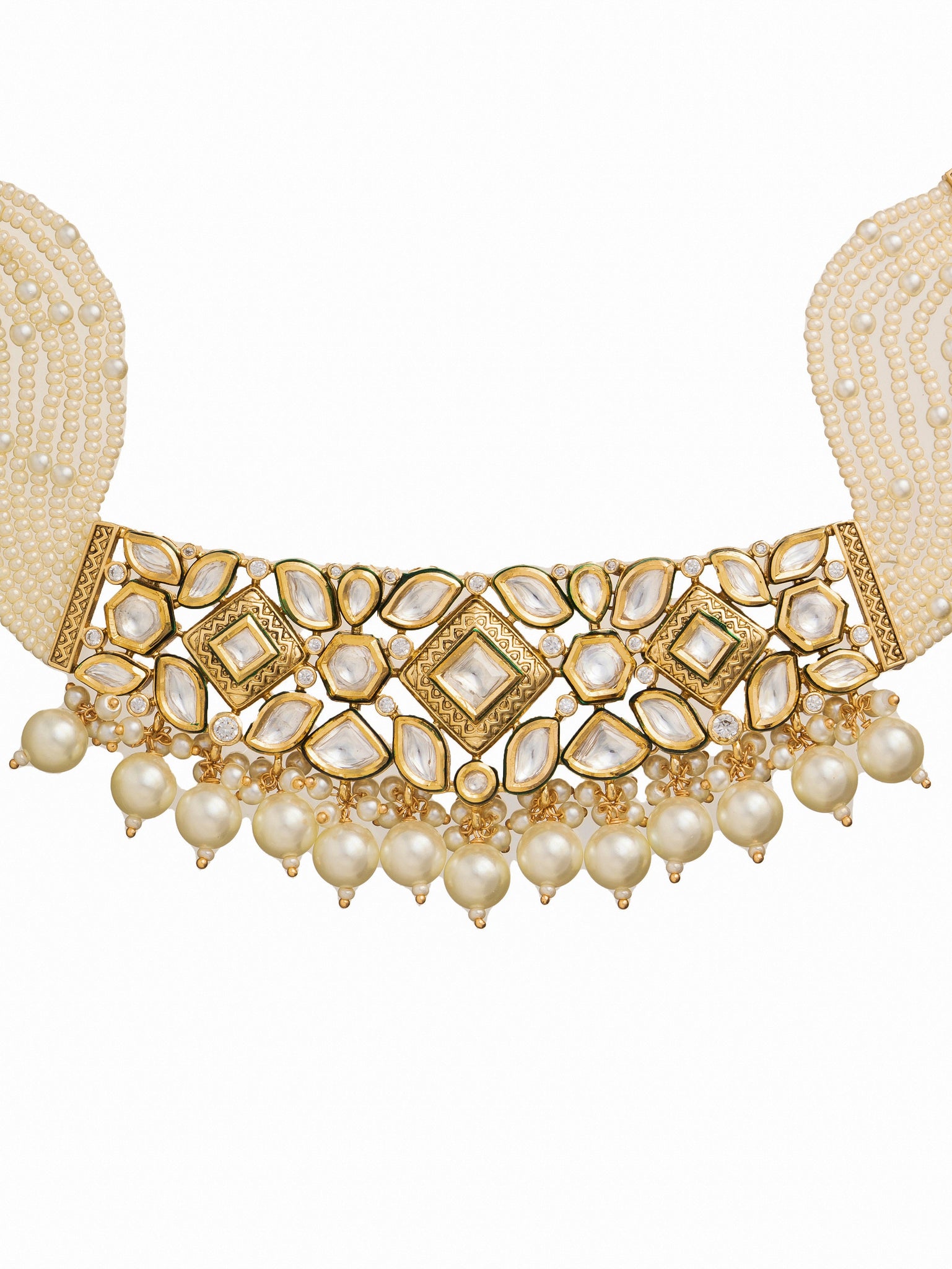 Sleek Kundan Elegance: Handcrafted Choker Set With Pearls 