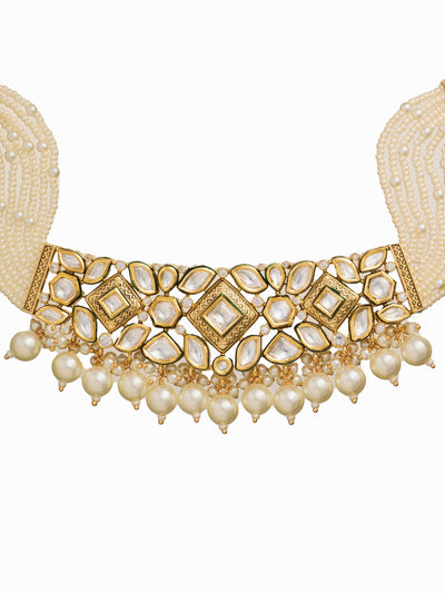  Sleek Kundan Elegance: Handcrafted Choker Set With Pearls