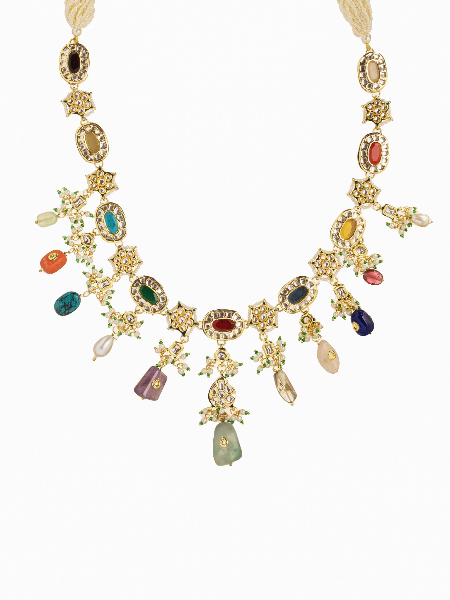 Victorian Elegance: Multicolored Kundan Necklace Set With Earrings 