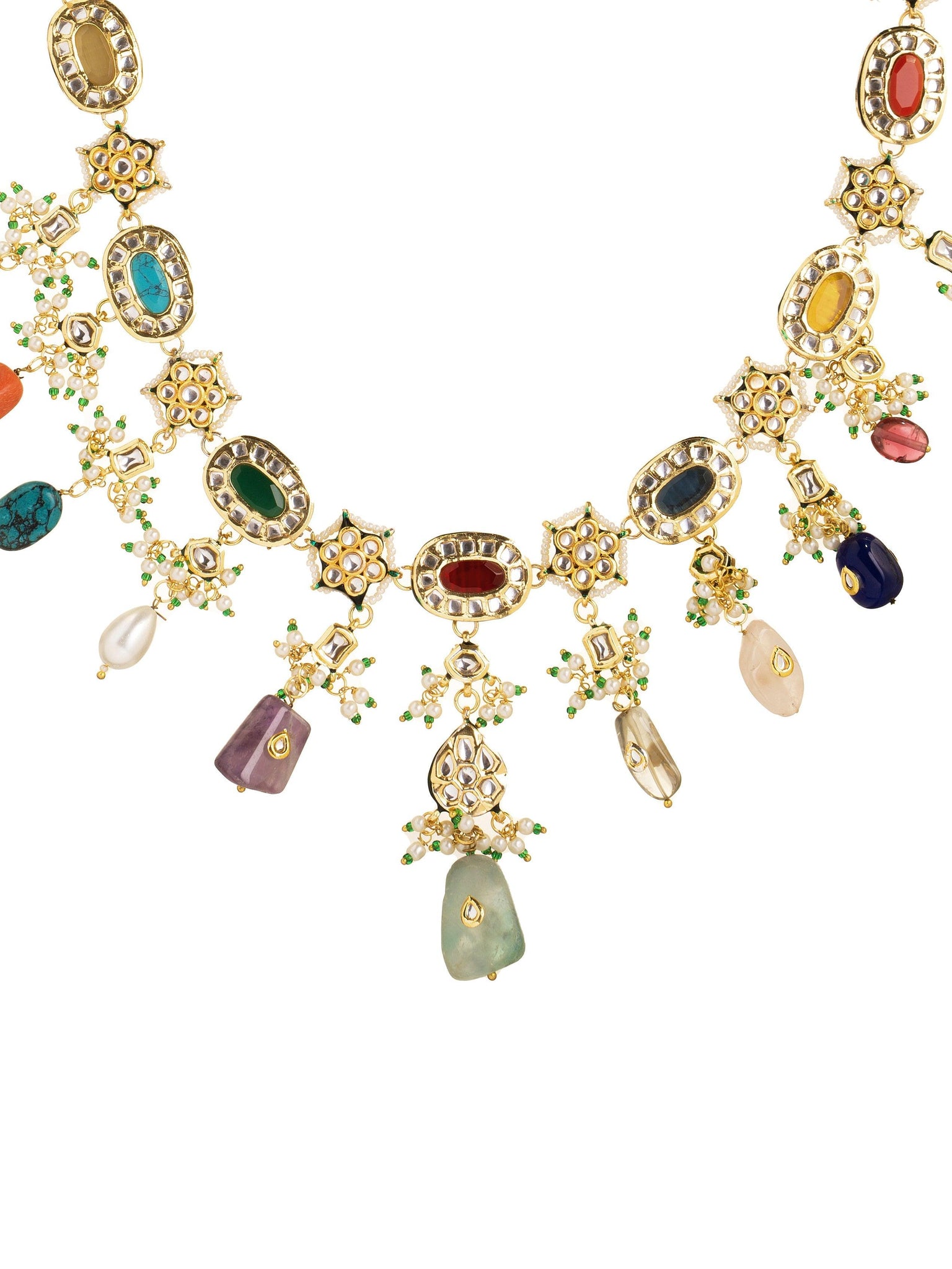 Victorian Elegance: Multicolored Kundan Necklace Set With Earrings 