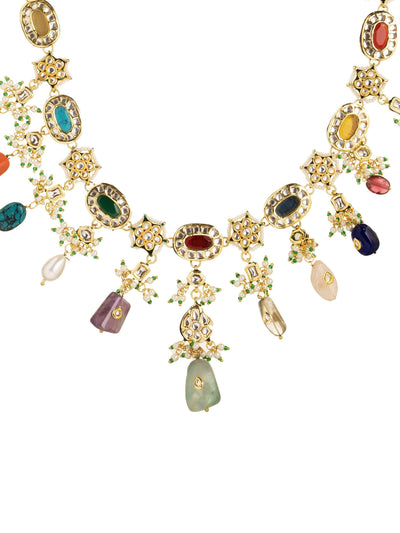 Victorian Elegance: Multicolored Kundan Necklace Set With Earrings 