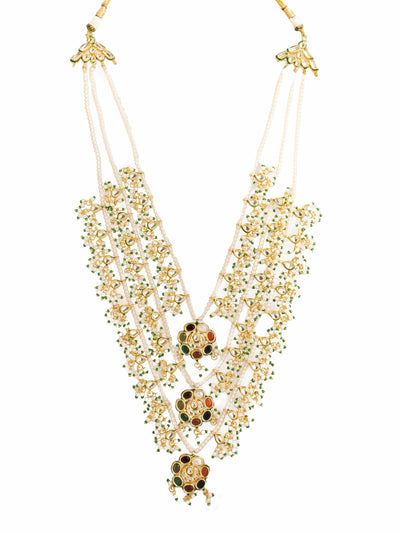 22 KT Gold  Plated Kundan Polki Layared Raanihaar Necklace 