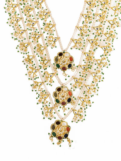 22 KT Gold  Plated Kundan Polki Layared Raanihaar Necklace 