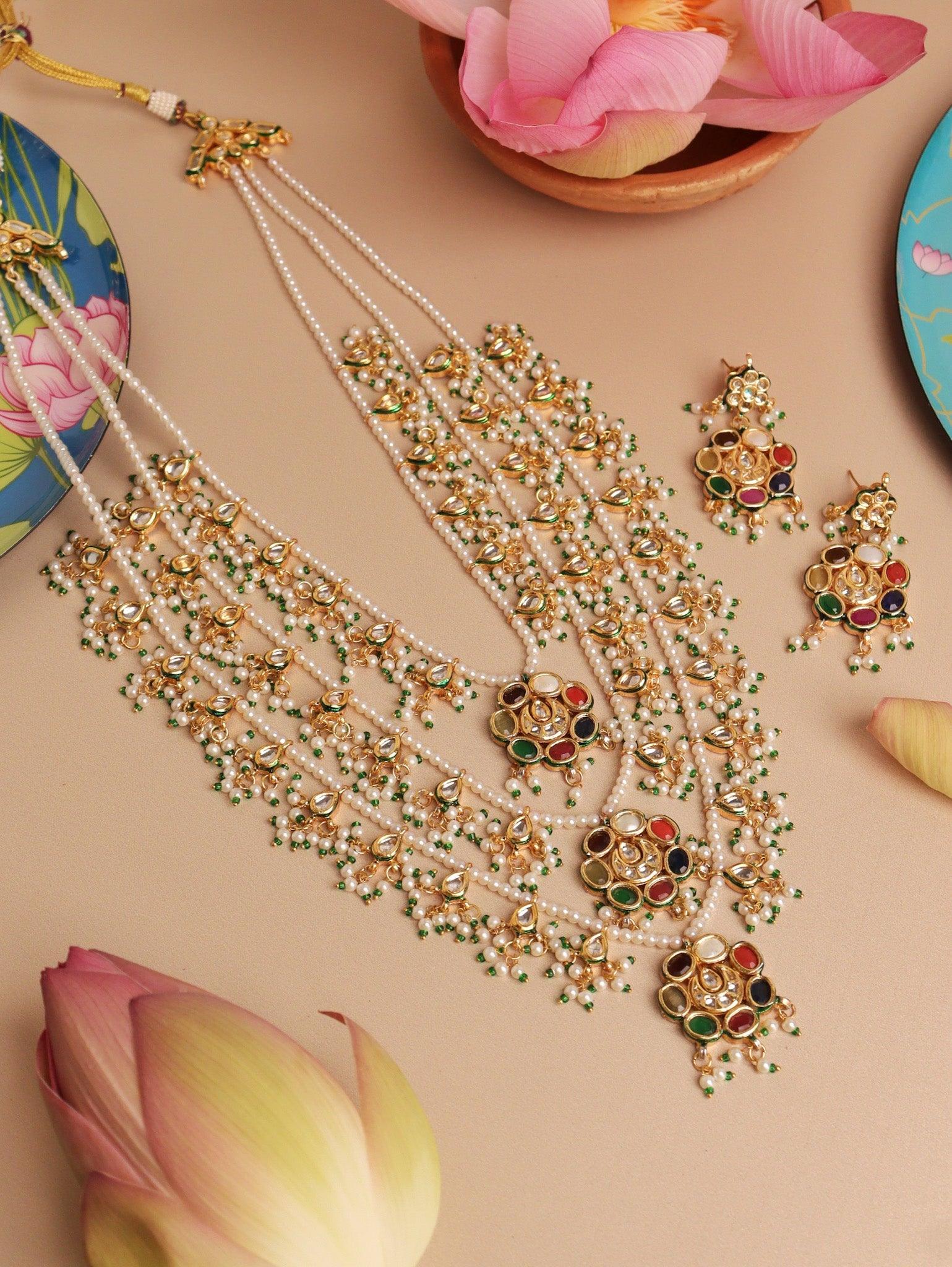 22 KT Gold  Plated Kundan Polki Layared Raanihaar Necklace 