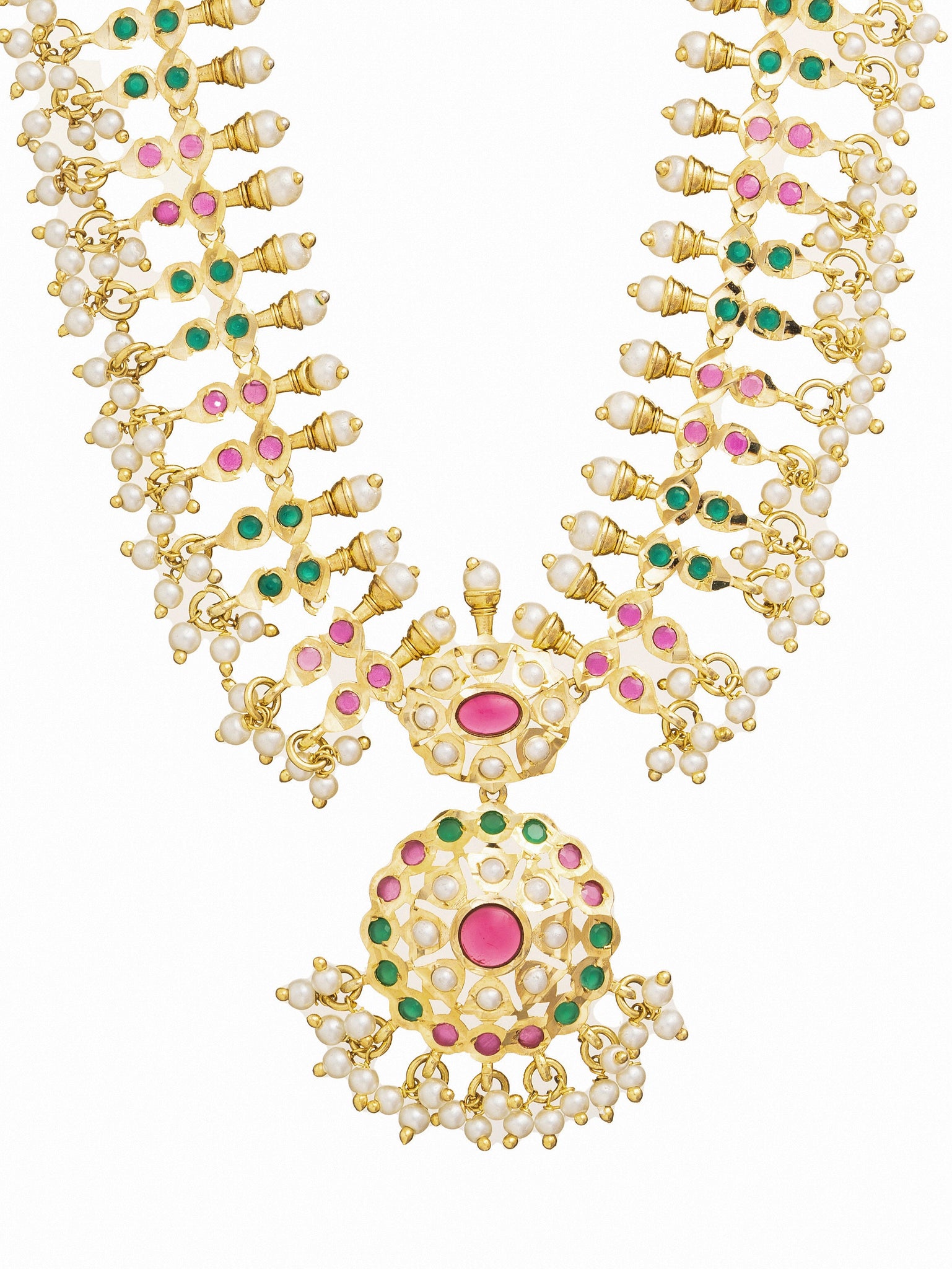 Gold Plated Kundan Choker With Pink And Green Stones 