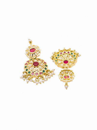 Gold Plated Kundan Choker With Pink And Green Stones 