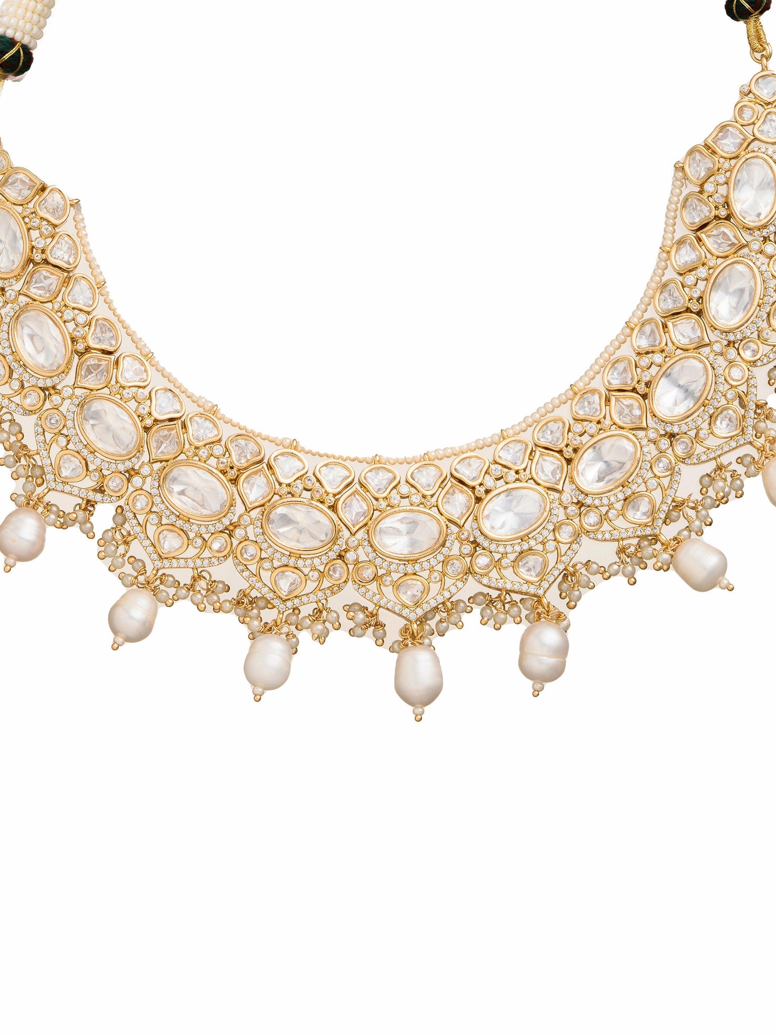 22 KT Gold-Toned Gilded Grace: Cz Studded Pearl Drop Kundan Choker Set 