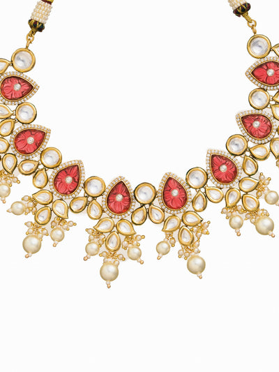 Pink Sapphire Studded Pearl Drop Kundan Chocker Set 