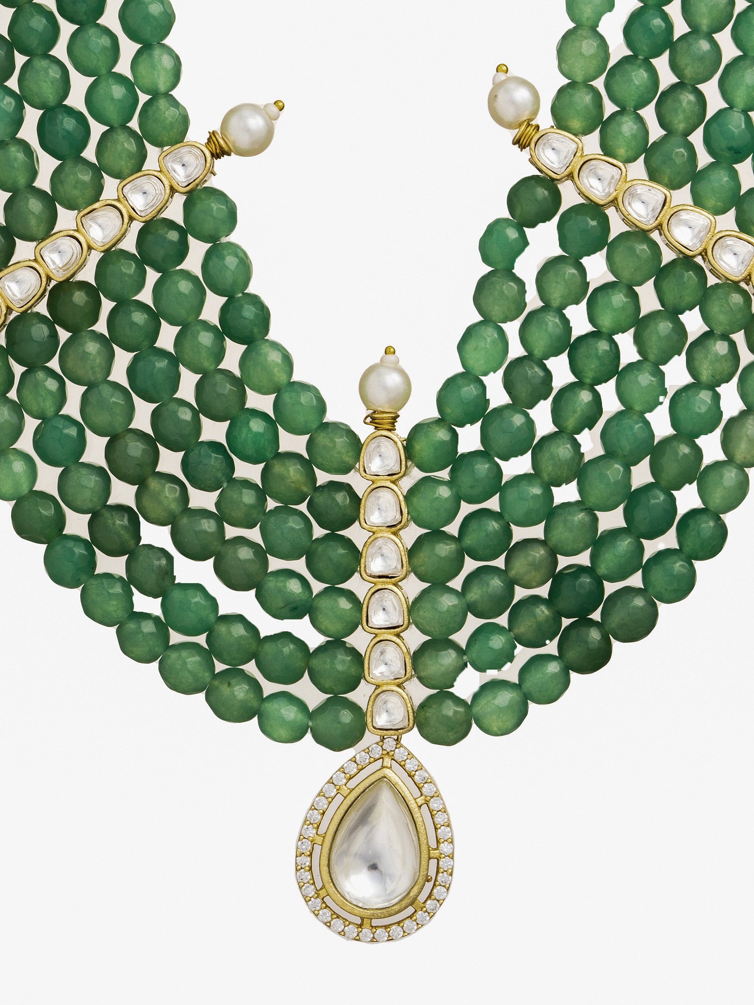 Gorgeous Green Onyx Kundan And Ad Studded Jewelry Set 