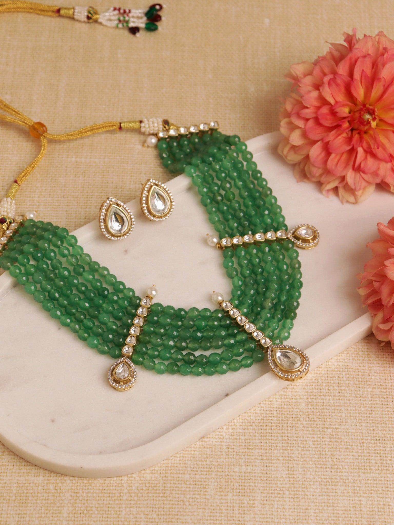  Gorgeous Green Onyx Kundan And Ad Studded Jewelry Set