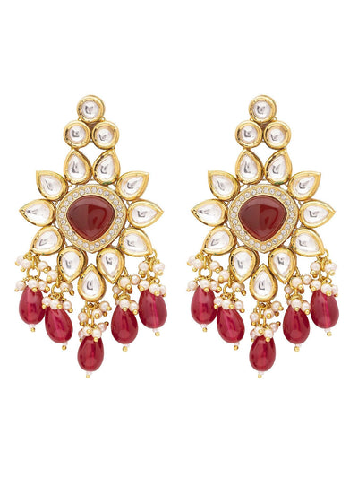 22 KT Gold-Plated Ruby Studded Polki Bridal Necklace Set 