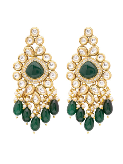 22 KT Gold Plated Cz Studded Emerald Green Kundan Polki Bridal Choker Set 