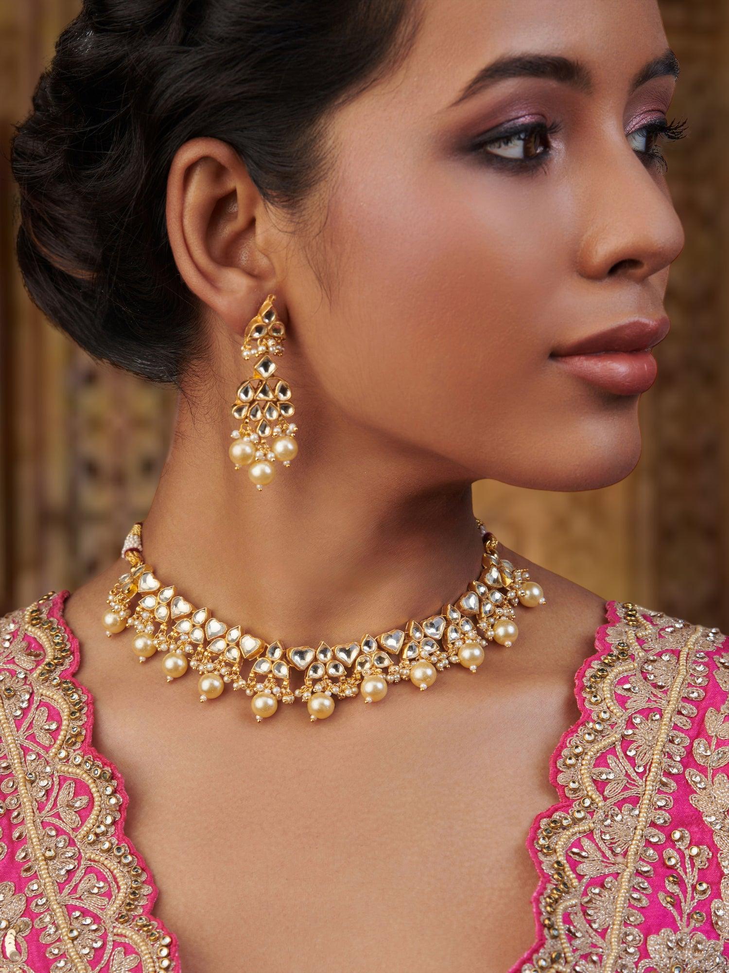 Ethereal Splendor: Kundan Pearl Drop Choker Set 