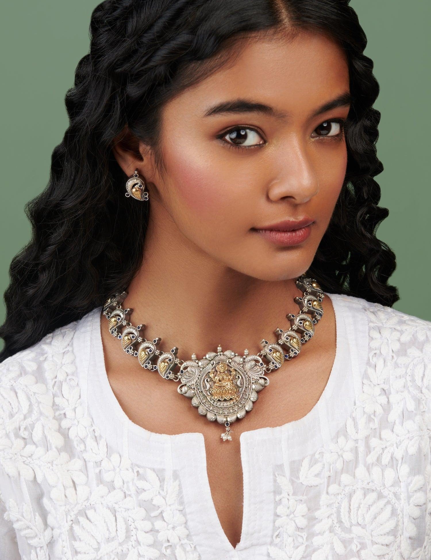 Two Tone Goddess Necklace Set
