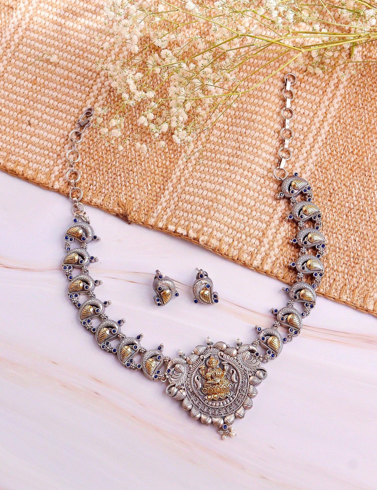 Two Tone Goddess Necklace Set