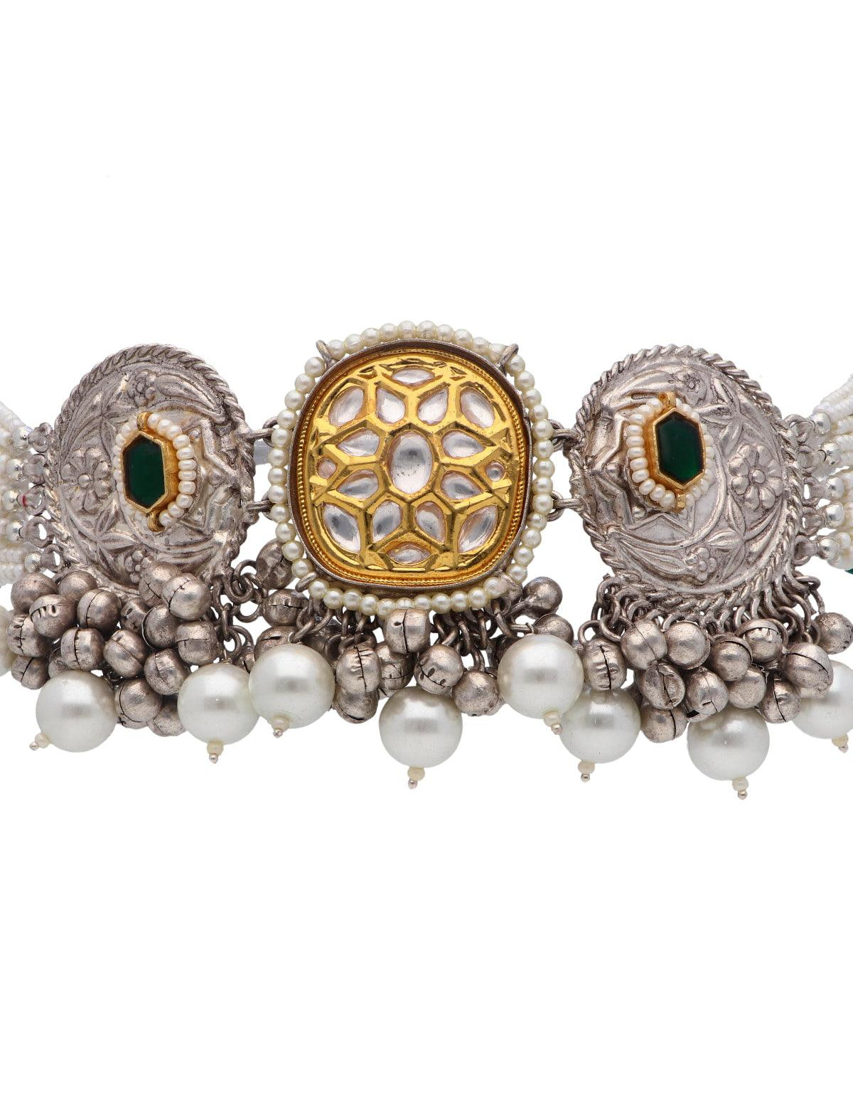 Oxidised Green Pearl Choker Set